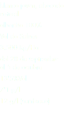 blanco joven, abocado natural albariño 100%
Val do Salnés
3.500 Kg/Ha
del 28 de septiembre  al 5 de octubre
13'5%Vol
7'1 g/l
12 g/l (semi-seco)