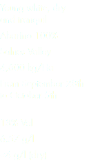Young white, dry and tranquil
Abariño 100%
Salnes Valley
4,600 kg/Ha
From September 28th to October 5th
 13% Vol
6.57 g/l
<4 g/l (dry)